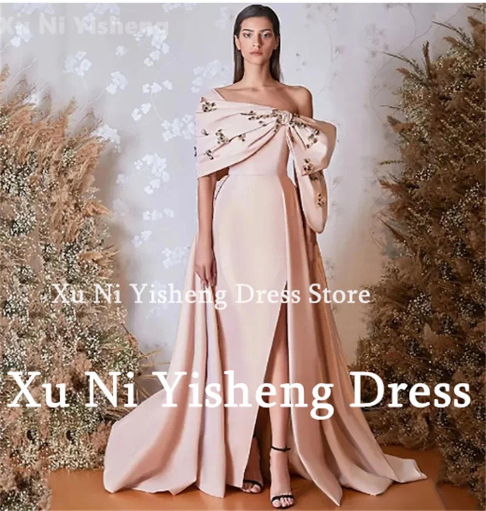 Xu Ni Yisheng-Vestido de noite formal rosa personalizado, decote barco, vestido de baile, apliques de miçangas, vestido de cetim, 2021