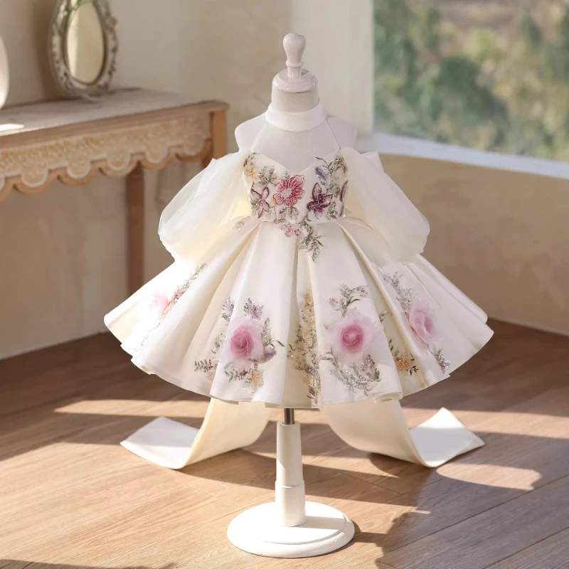 2026 Girls Fashion Floral Birthday Performance Gown Formal Party Kids Celebration Outfit Princess Dress Children Pageant Host