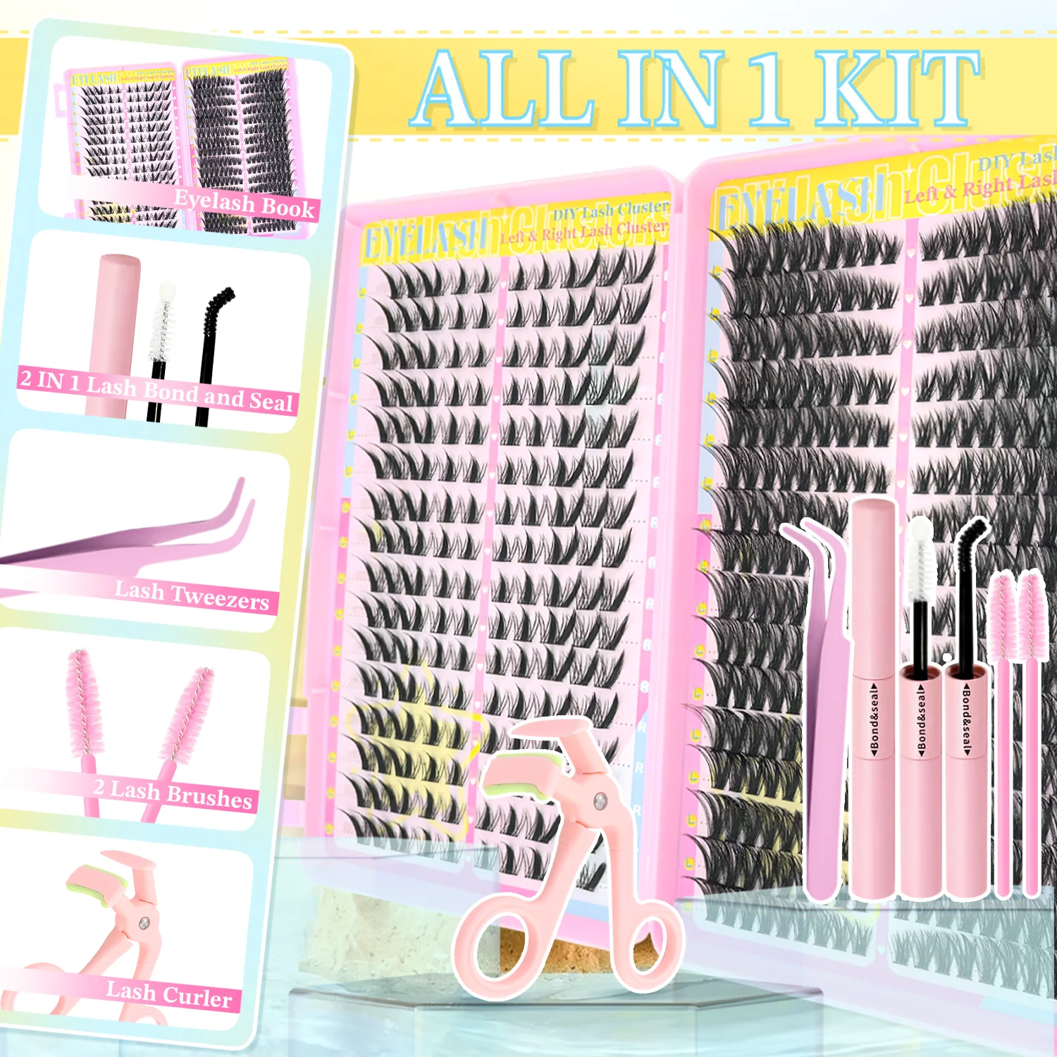 Manga-Wimpern im Cat-Eye-Stil, 448 Stück, transparentes Band, dünn, leicht, wiederverwendbar, Cluster-Set, natürliche und glamouröse Wimpernverlängerungen – Detail 1
