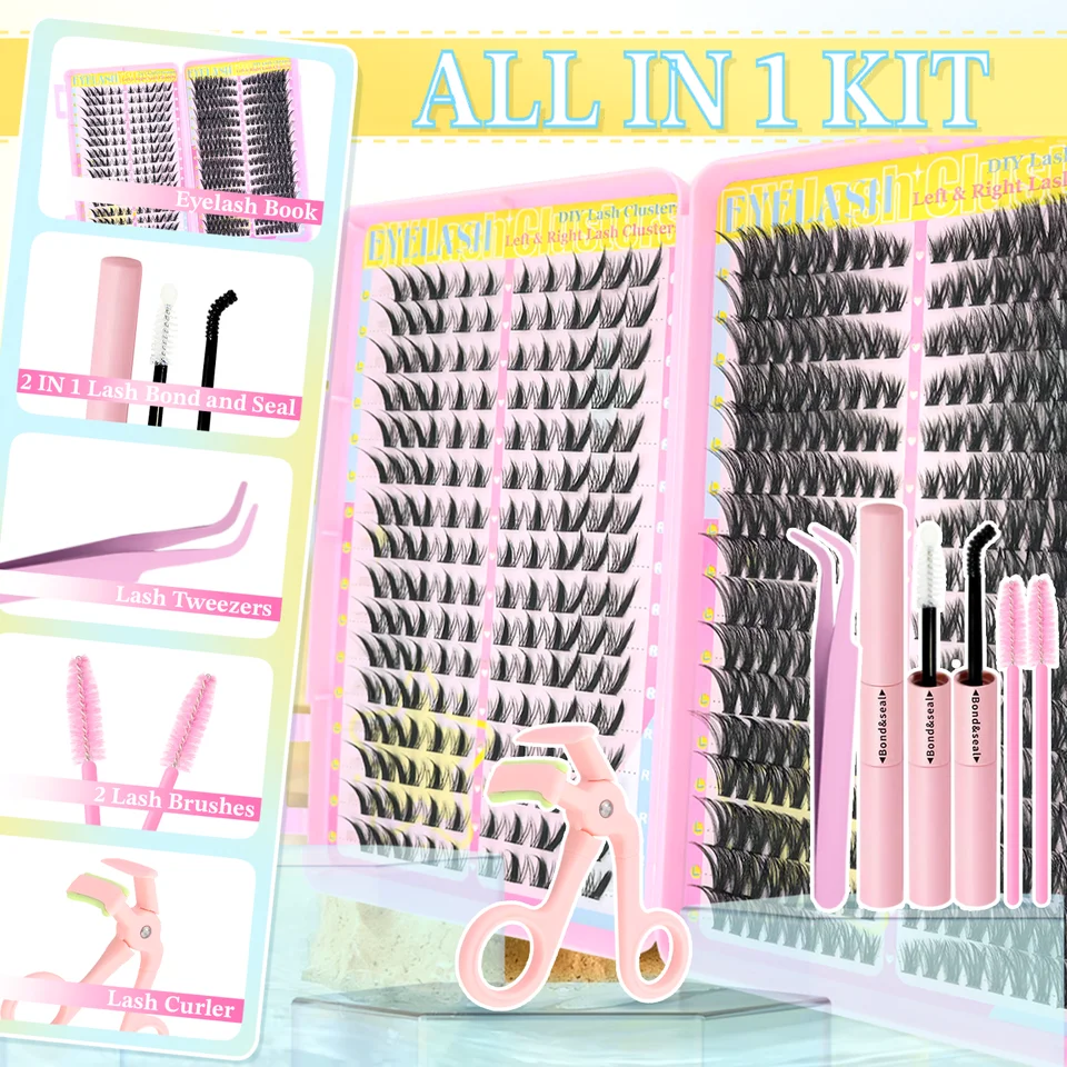 Kit de pestañas de estilo ojo de gato manga, 448 piezas, banda transparente, delgadas, ligeras, reutilizables, aspecto natural y glamoroso 2