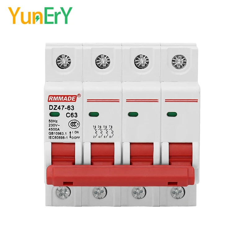 Din Rail DZ47-63 AC 230V-400V 1P 2P 3P 4P MCB 6A 10A 16A 20A 25A 32A 40A 50A 63A 80A 100A 125A Mini Circuit Breaker Air Switch