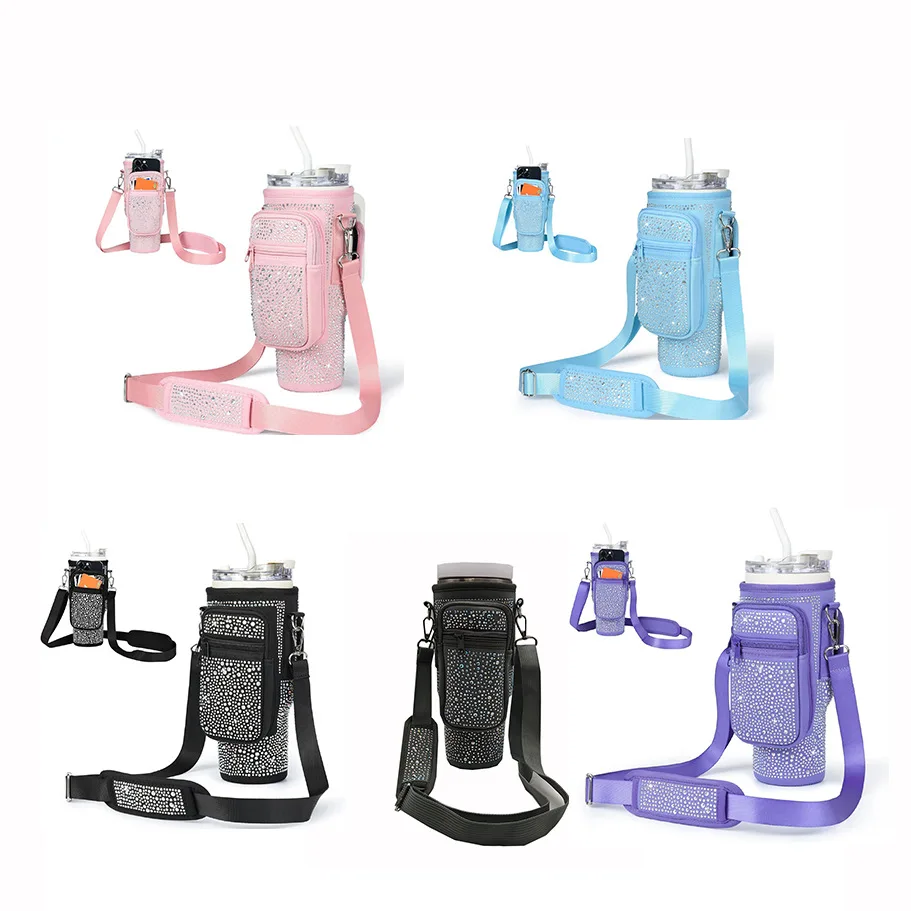 New Bling Diamond Water Bottle Carrier Holder Bag Water Bottle Pouch Accessory for Tumbler 40 oz Travel Drink Accessories
