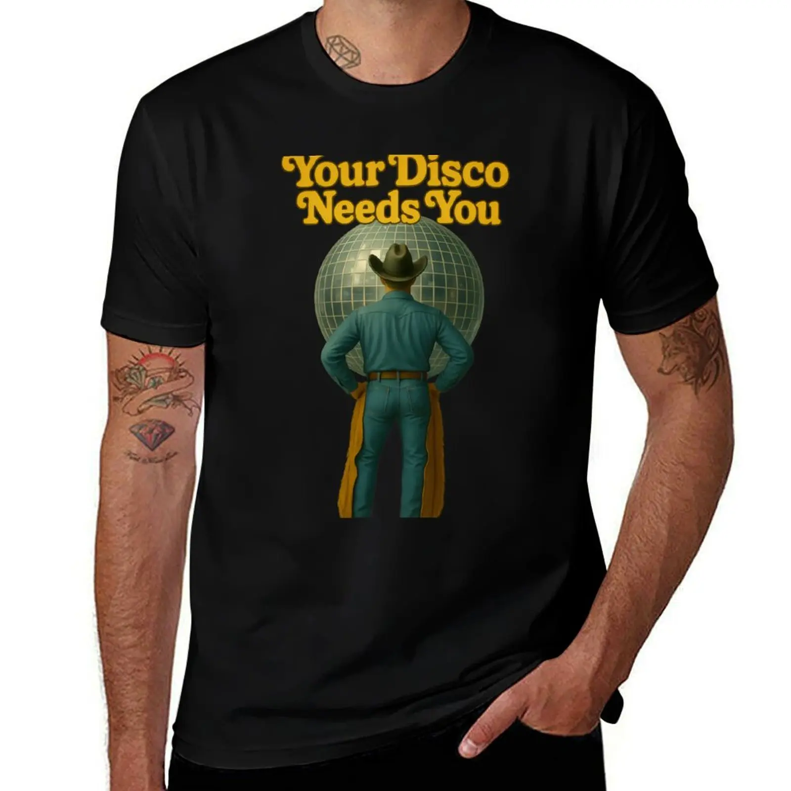 

Your Disco Needs You. LBTQ Cowboy. Glitter Ball. T-Shirt vintage blue archive quick-drying mens graphic t-shirts