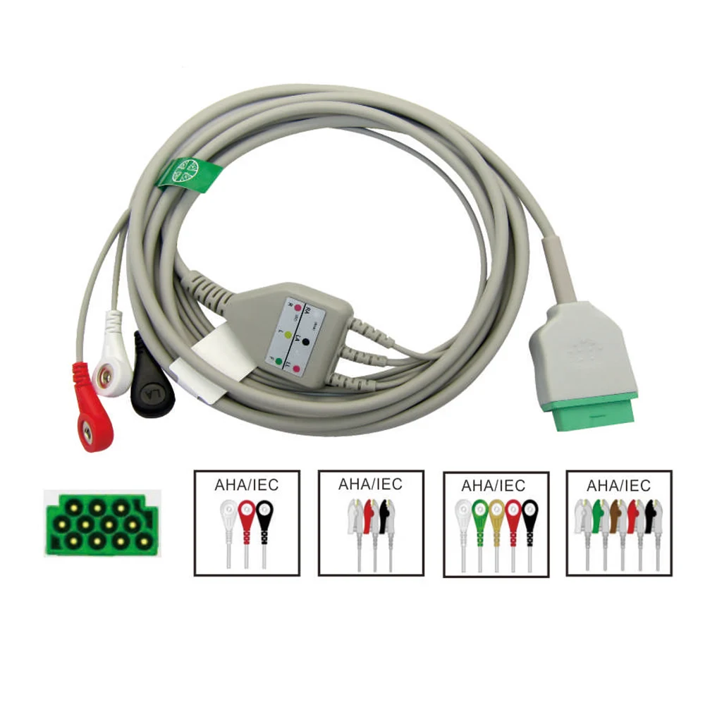 ECG Measurement Pulse Heart Rate Sensor Module Kit, 3/5 Leads ECG Cable, Compatible with GE:DASH,SOLAR,PRO