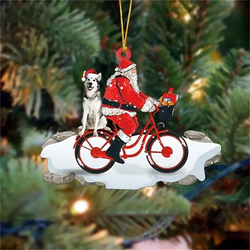 Xmas Tree Hanging Ornaments Cute Acrylic Santa Claus Dog Puppy Pendants Decoration For Home Christmas New Year Party Decor