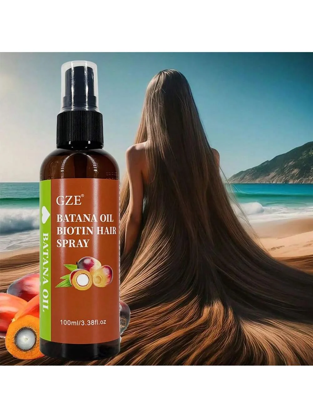 GZE Batana Oil Biotin Hair Spray | Leave-In Conditioner for Shine & Strength | Heat Protectant, Frizz Control & Damage Repair