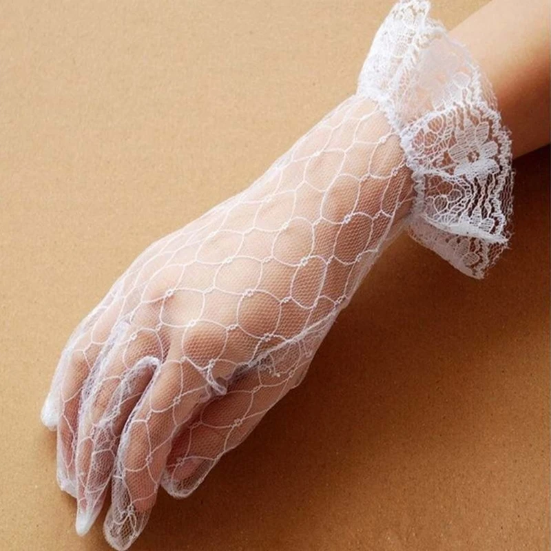 Gants de mariée en filet de dentelle, longueur au poignet, accessoires de mariage courts