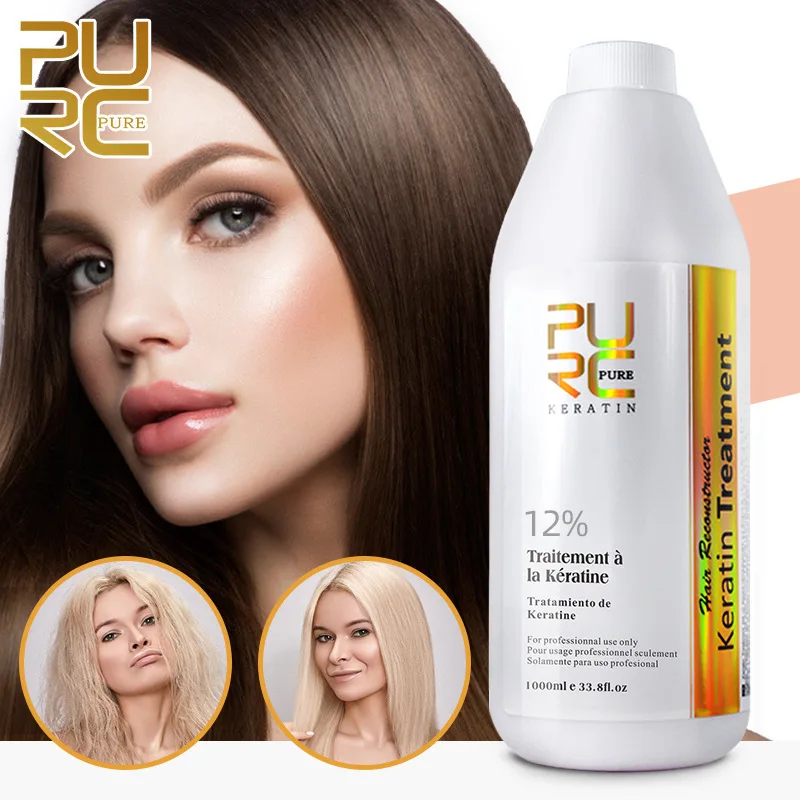 PURC 12% Brazilian Keratin 1000ml Hair Straightening & Repair Treatment Hydrating Silky Anti-Frizz Split Ends Hair Salon Care