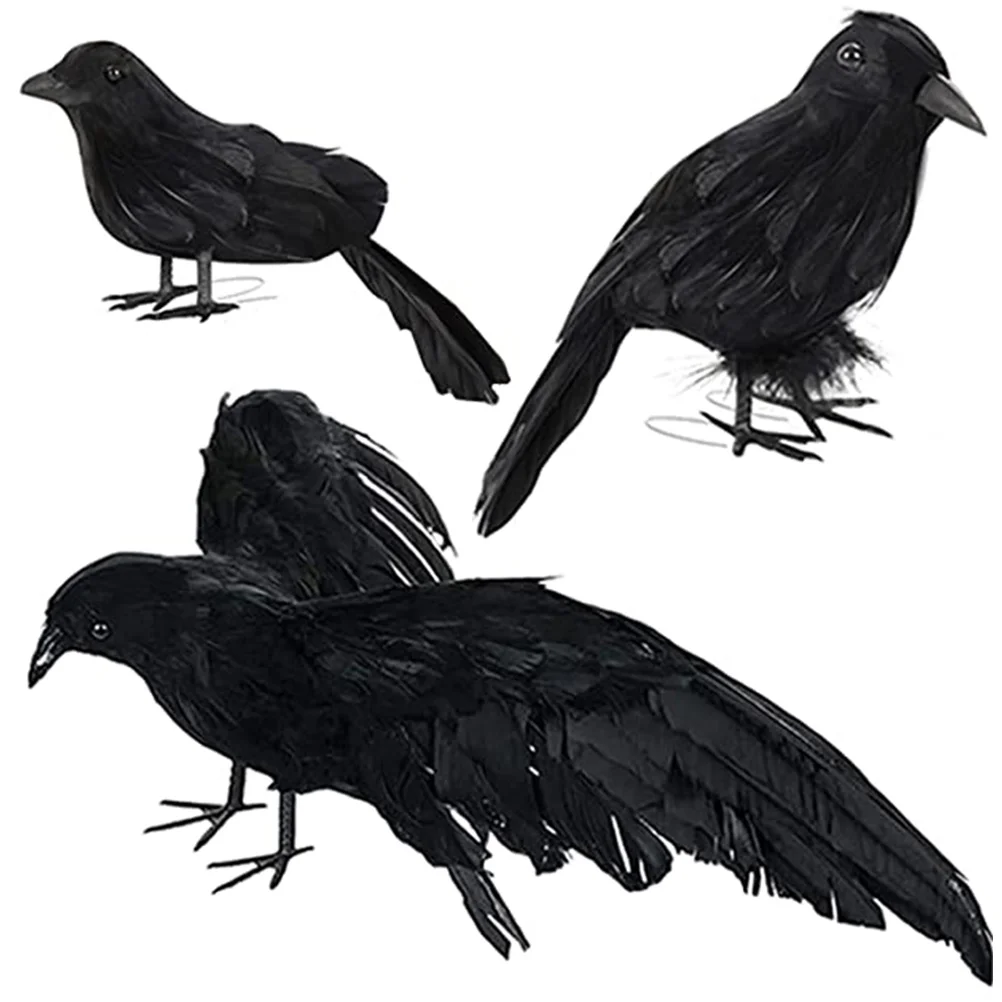 

3 Pcs Halloween Decor House Funny Crow Artificial Manual 30x20cm Party Accessory Black Decoration Ornament Work