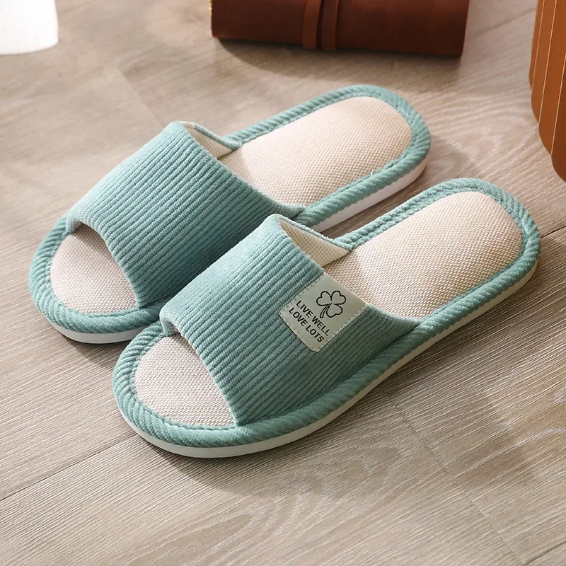 Women Indoor Slippers Corduroy Floor Flat Shoes Comfort Anti-slip Home Flax Linen Slipper Unisex Woman Men House Cotton Slides