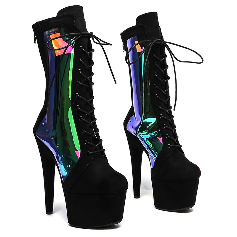 

Leecabe 17CM/7inches Suede with Clear TPU upper Trend fashion sexy high heel platform stripper heel pole dance boots