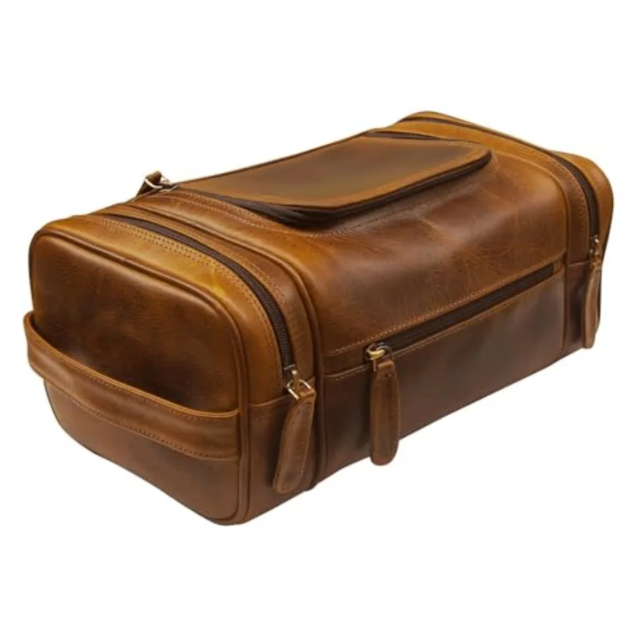 Neceser de cuero genuino para hombre, bolsas de aseo para viaje, impermeables, colgantes, con gancho, extra grande.