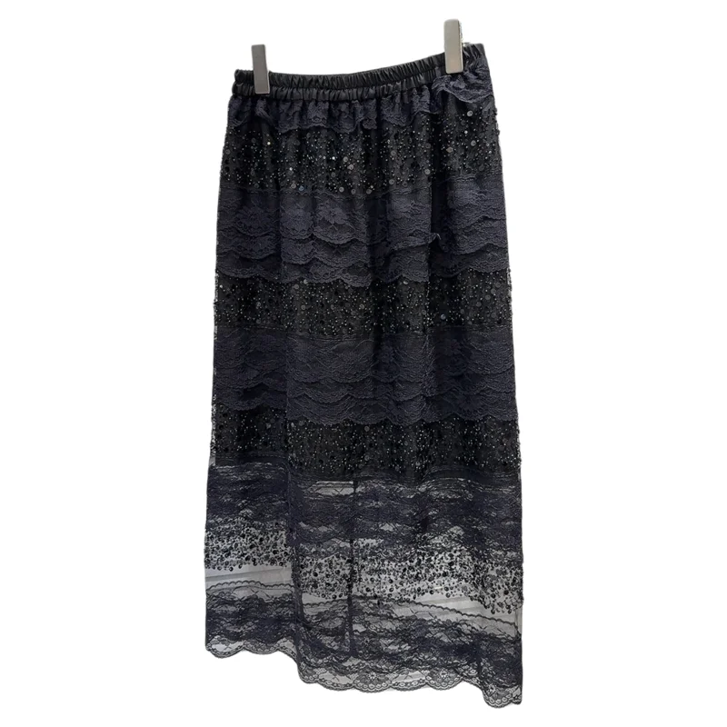 تنورة متوسطة الطول من الدانتيل اللامع بحافة متوسطة الطول تنورة كعكة نصف طول أنيقة على طراز نسائي مع بطانة داخلية تصميم متوسط ...