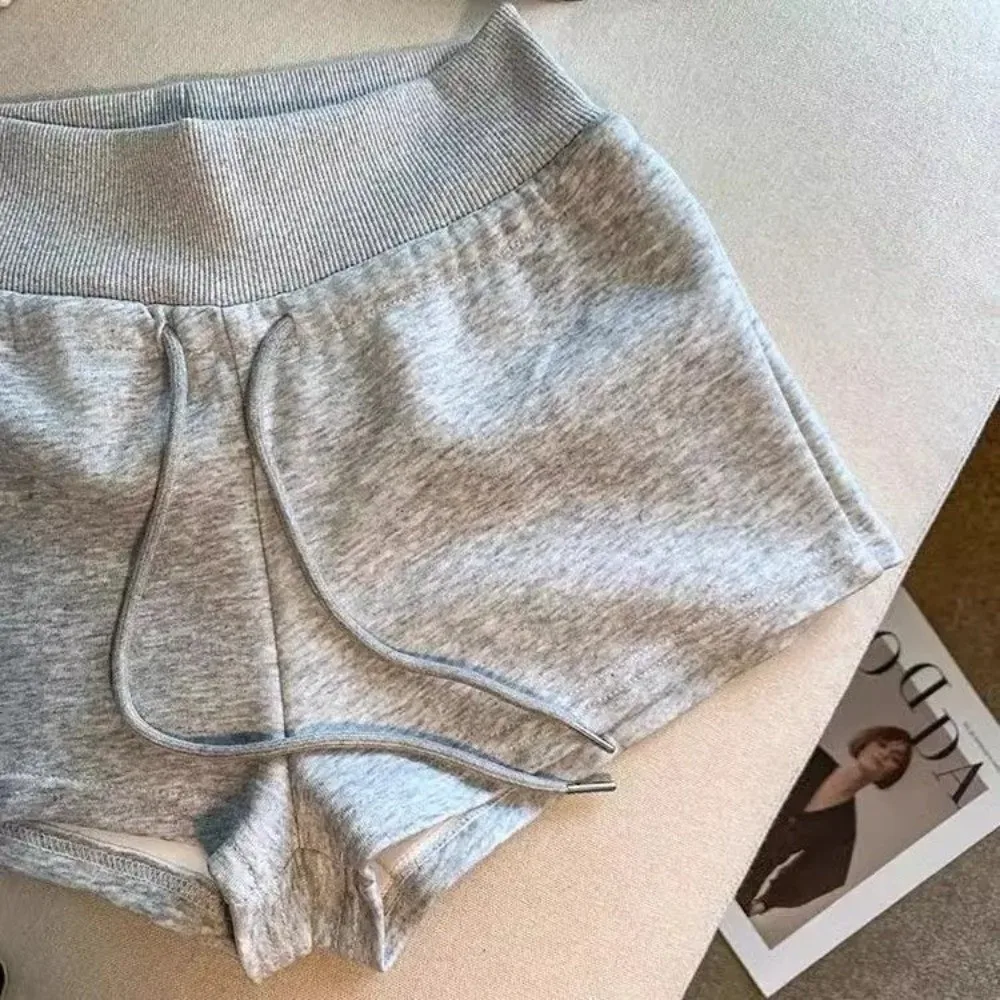 Fashion Drawstring Women Sports Shorts Slim Fitting Black/Grey Sweat Shorts Low-rise Casual Pants Women