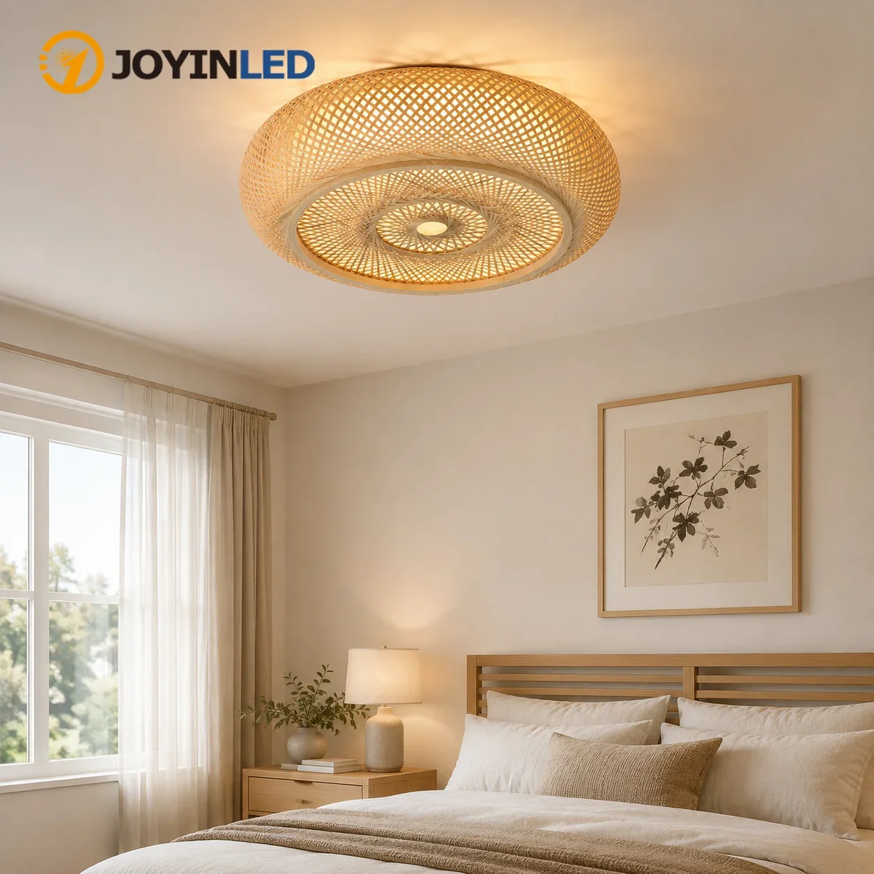 JOYINLED Classic Artisan Woven Natural Rattan Weave Ceiling Lamp for Kitchen, Stairway, Living Room, NO Bulb E26 E27 Lamp Base