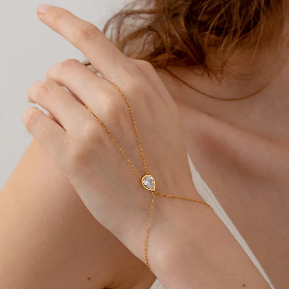 Bracelet en pierre de zircone cubique plaqué or 18 carats pour femmes, chaîne à main TD, anneau tendance, chaîne à main, bijoux de corps