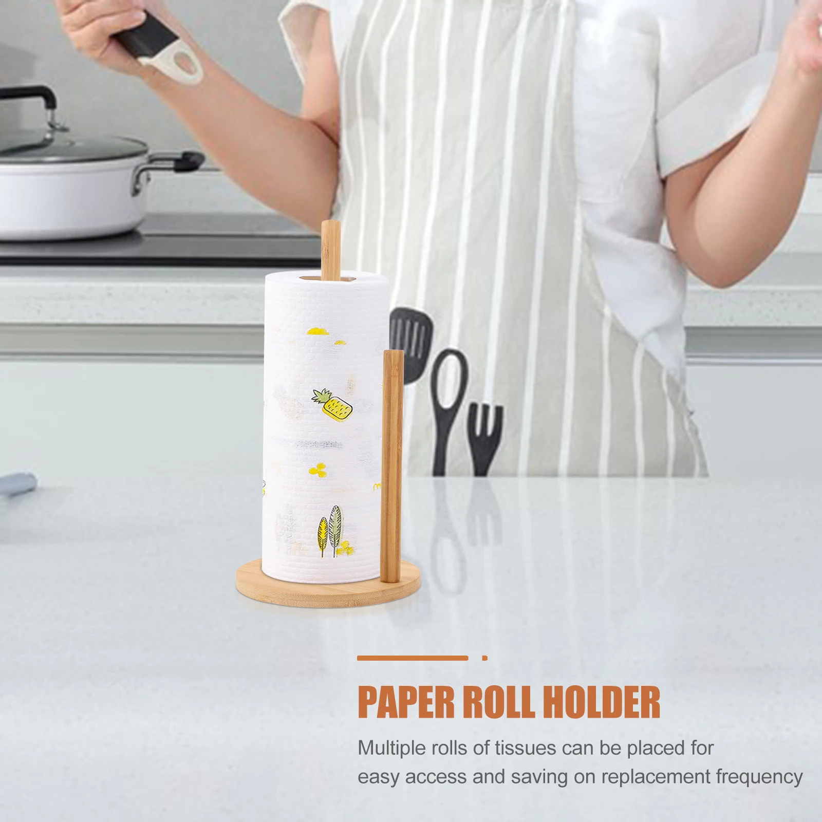 

Roll Paper Holder Vertical Stand For Kitchen Bathroom Countertop Sturdy Flat-Bottom Design Multipurpose Tissue Rack
