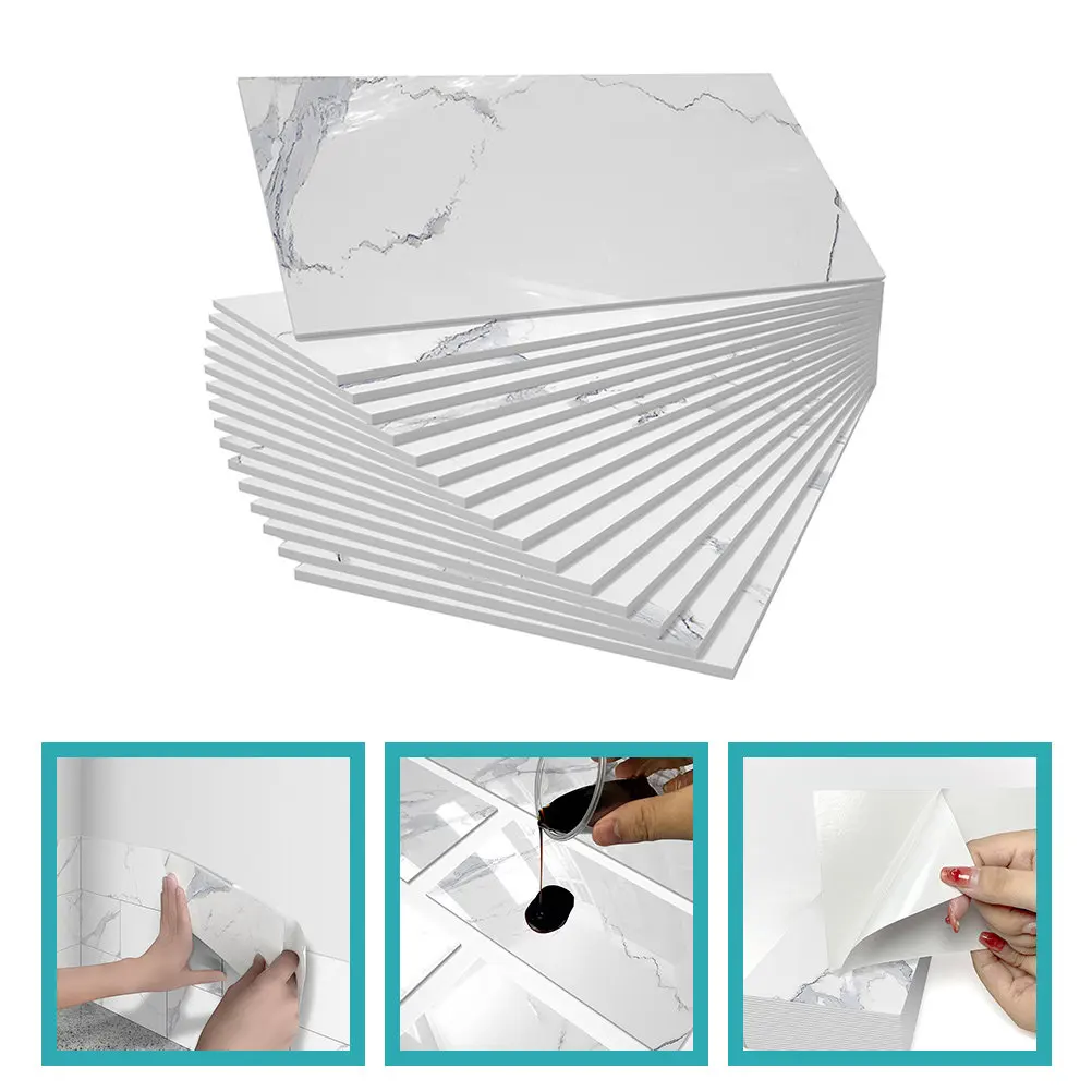 16Pcs Waterproof Tile Stickers Thickened Self Adhesive Decorative Wall Panels Peel Stick Tiles Bathroom Kitchen Decals