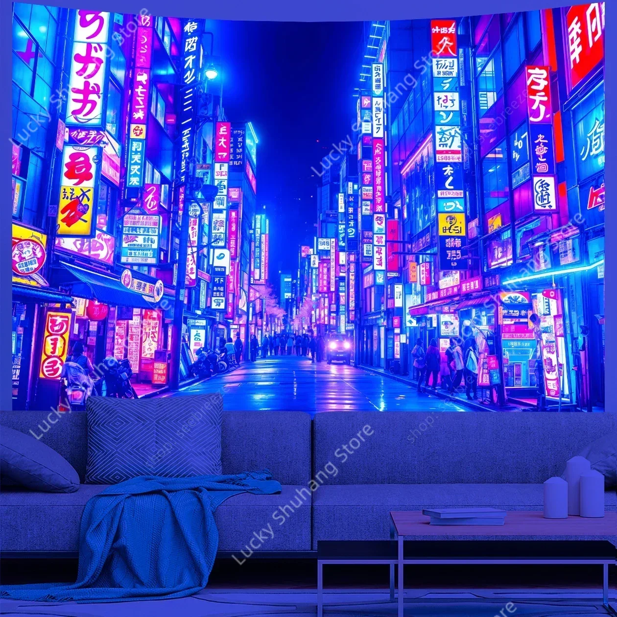 TOKYO Street UV Reactive Tapestry Japan Urban Night View Tapestry Wall Hanging Hippie Bedroom Aesthetic Living Room Home Decor
