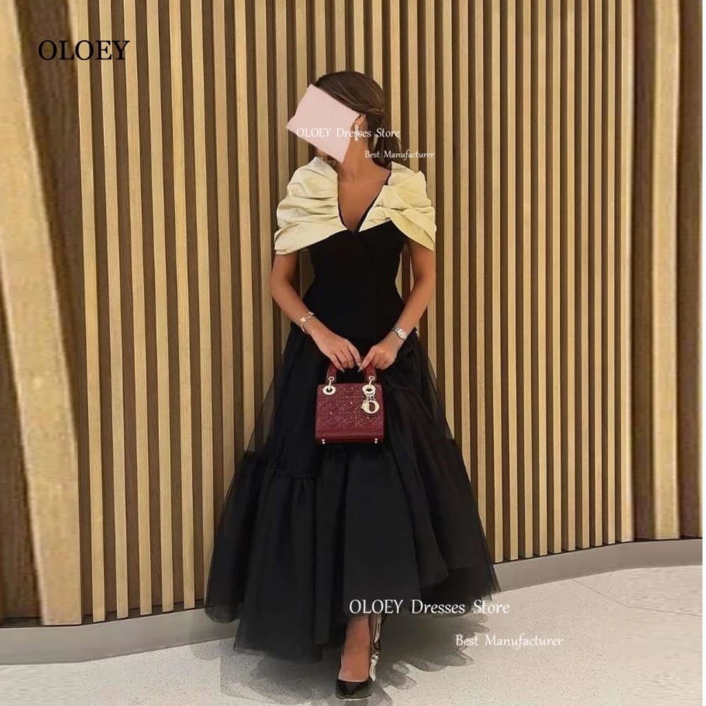 

OLOEY Vintage Saudi Arabic Women Evening Dresses Cap Sleeves V Neck Prom Dress A Line Formal Party Dress Robe de soiree