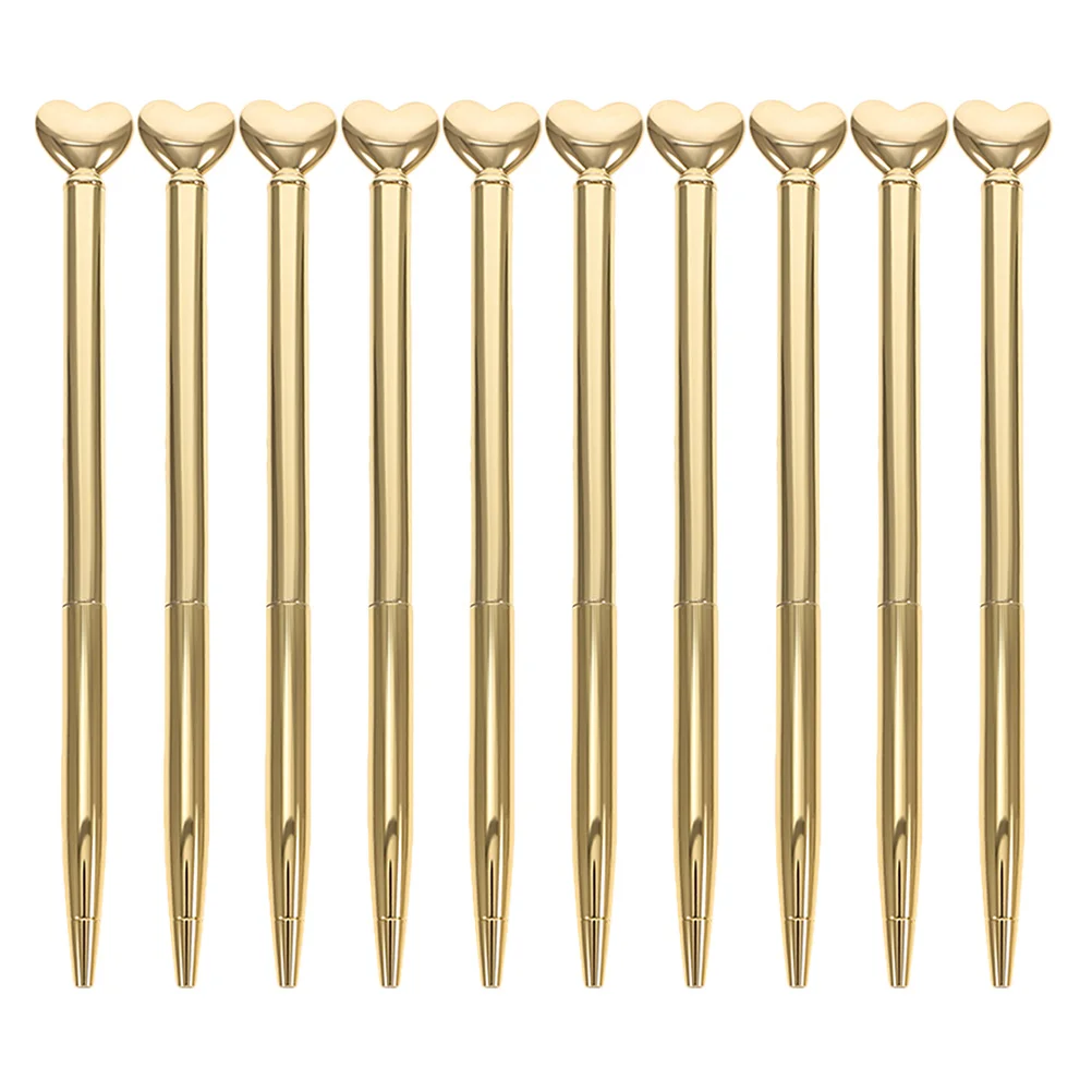 

10pcs Heart Shaped Metal Ballpoint Pens Cute Iron Writing Sign Gift for Valentine weddings bulk set office stationery creative