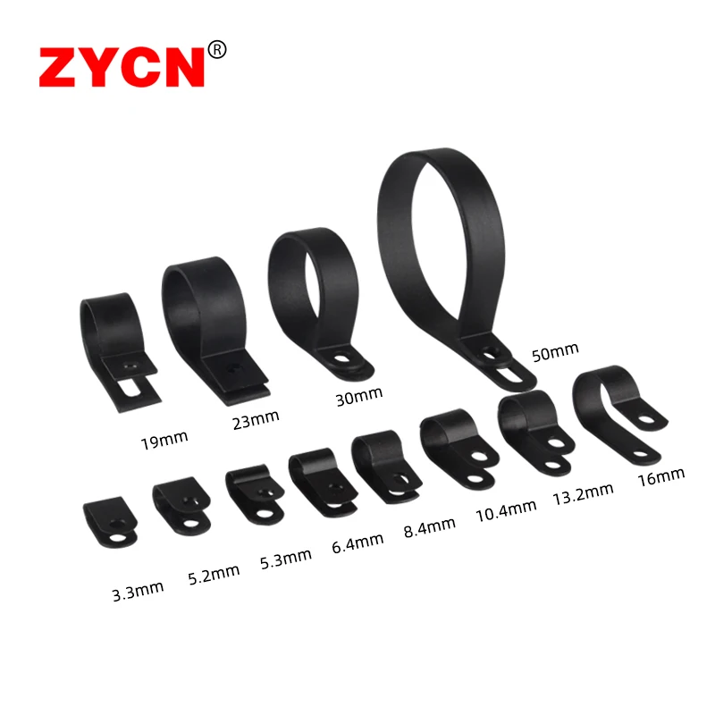 100PCS Plastic Cable Clips R-Type Black Hose Fasteners Durable Nylon Clamp Mount Fix Hardware Electrical Fitting Wire Management