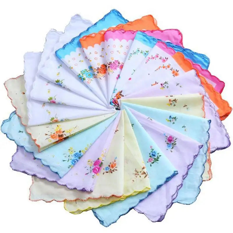 3 قطعة مناديل نسائية مربعة ماصة ناعمة على الطراز العتيق مطبوع عليها زهور مناديل الجيب لهدية الزفاف