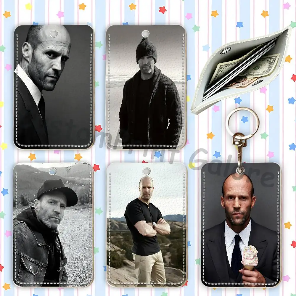 J-JasonS S-Statham Leather Card Holder Pouch Keychain Coin Purse Rectangle ID Card Case Textured Pattern