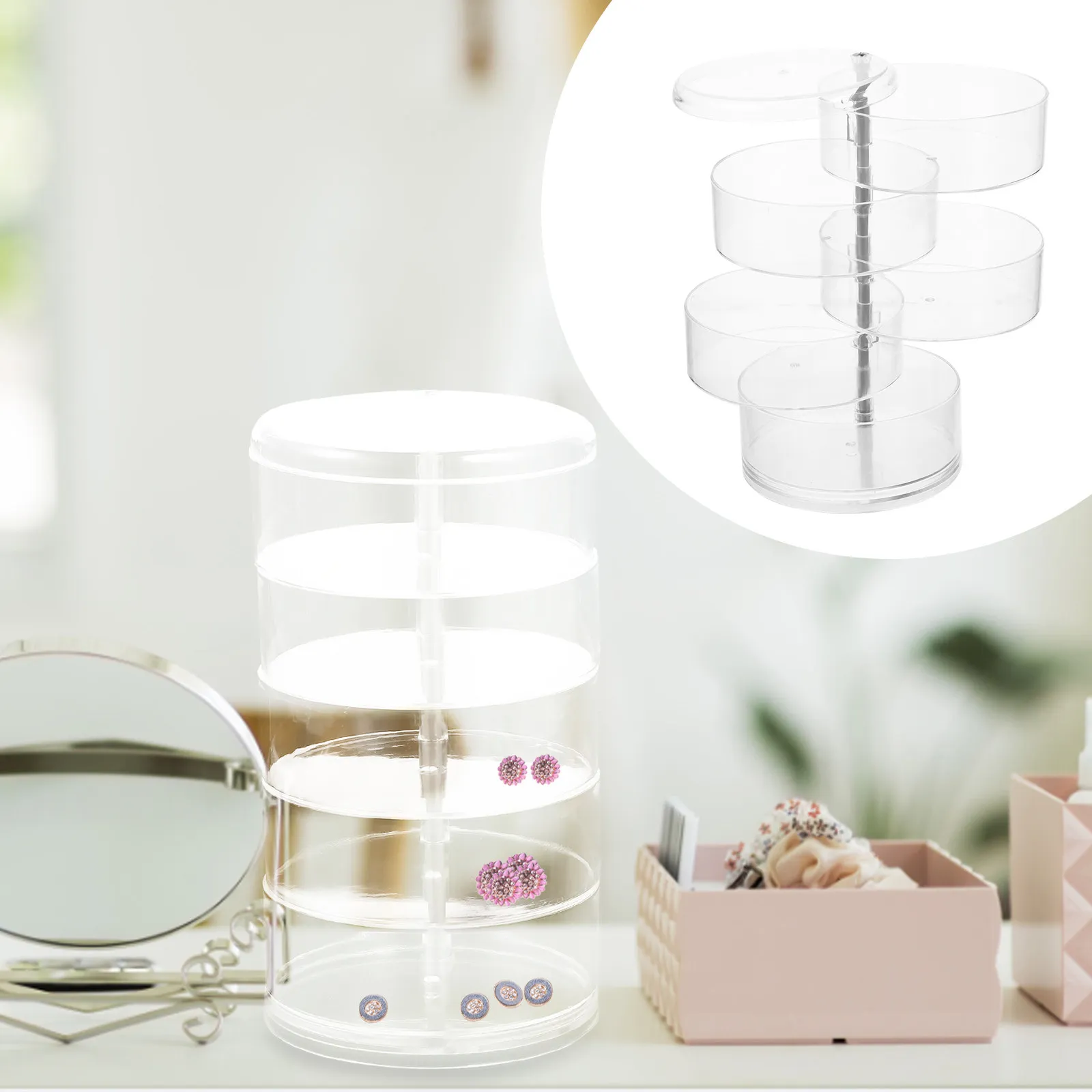 Rotating Jewelry Organizer Box with Transparent Cover – Multi-Tier Earring & Ring Storage, Large Capacity