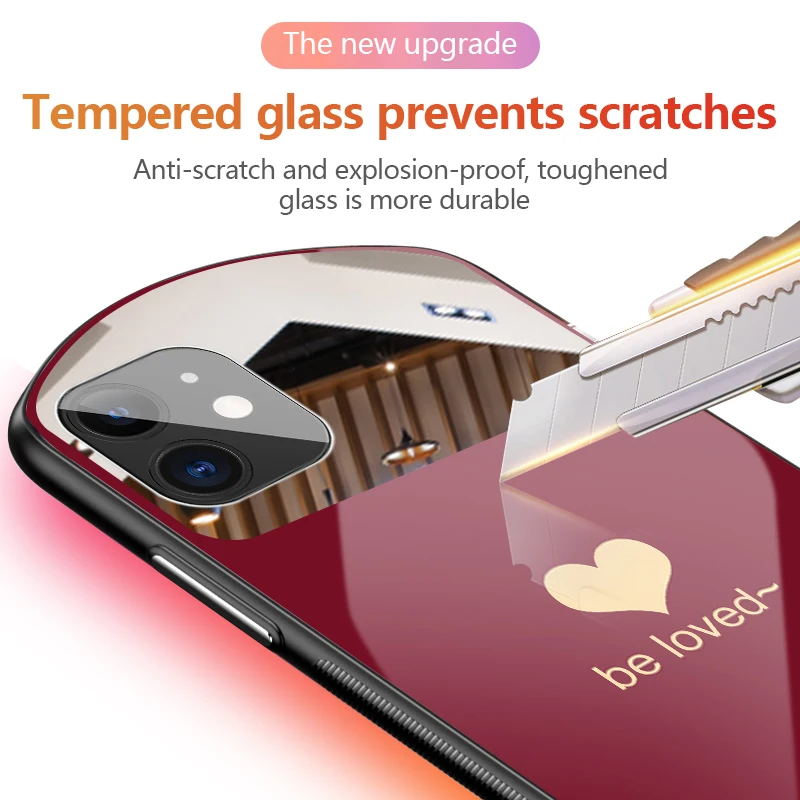 Luxury Cute Oval Heart-shaped Tempered Glass Phone Case For iPhone 16 15Pro 14 13 12 11 Pro Max XS XR X SE 8 7 Plus Mirror Cover