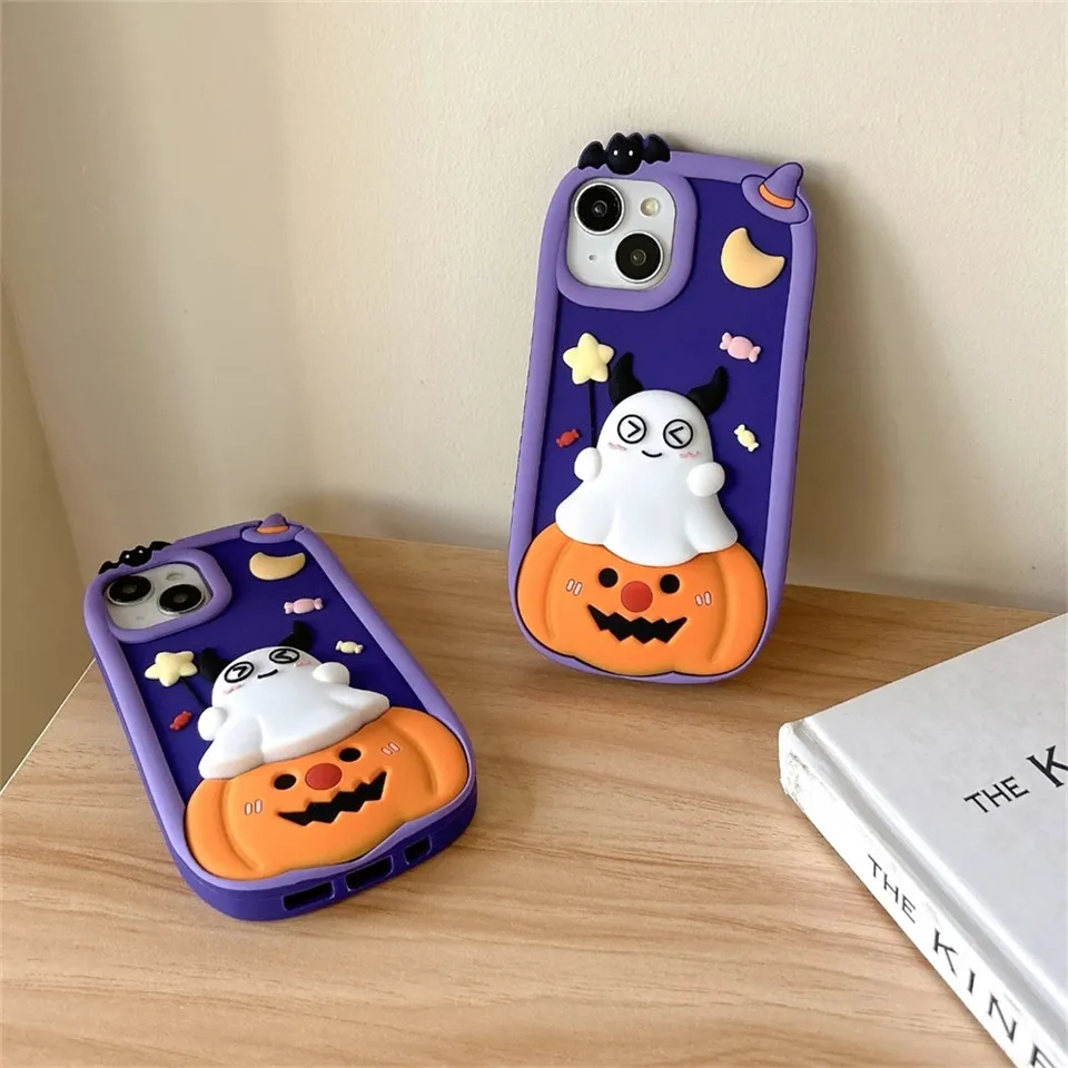 Coque de téléphone fantôme Aliments 3D pour iPhone, coque en silicone antichoc, dessin animé d'Halloween, mignon, 15 Pro Max, 12, 13, 14 Pro, 11