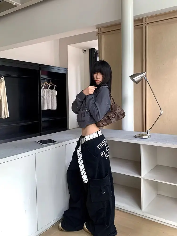 Women's Large Side Pocket Sweatpants Cool Girl Trousers Summer Casual Bottom Female High Waisted Wide Leg Pants