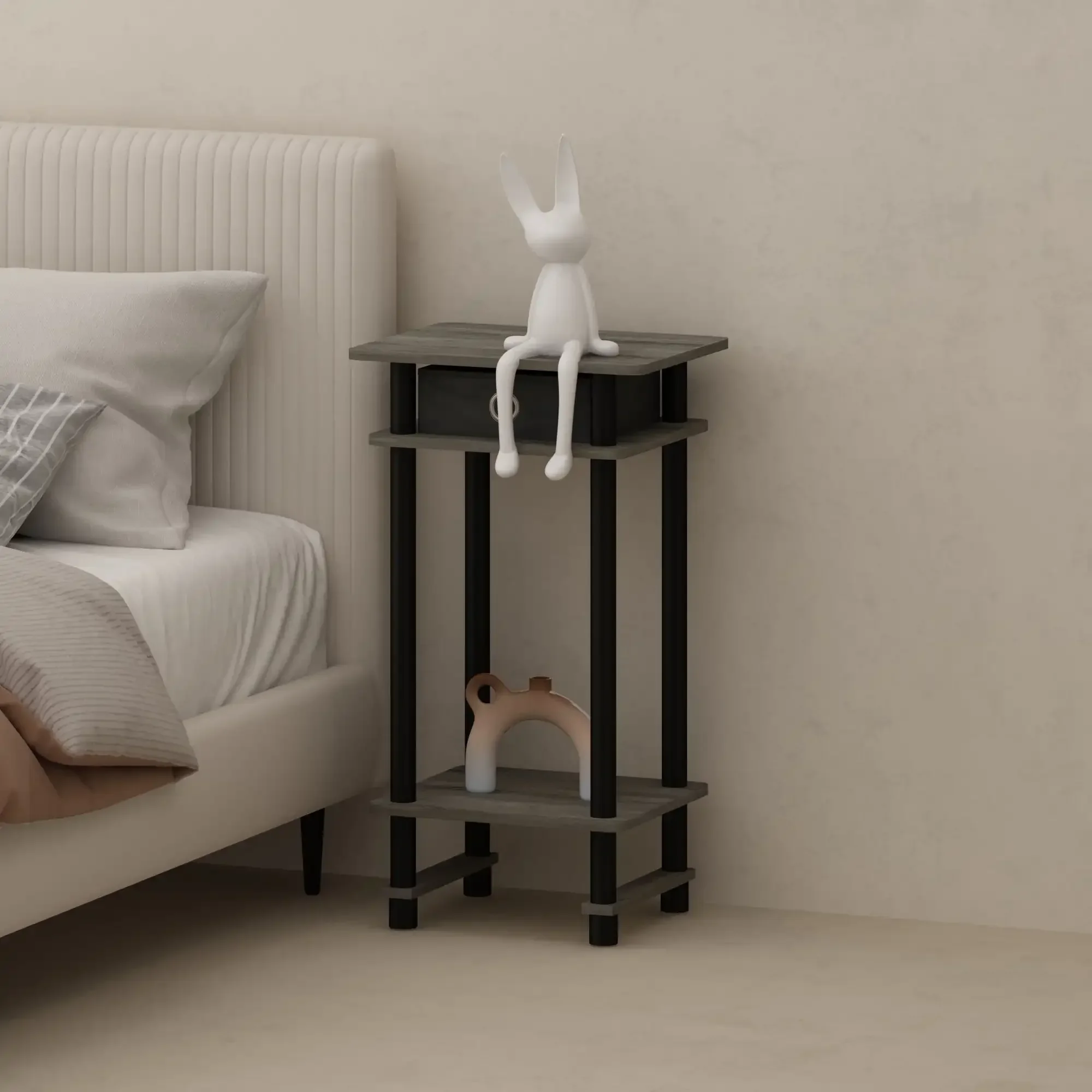 

Высокая тумбочка с корзиной, дуб французский/черный/черный