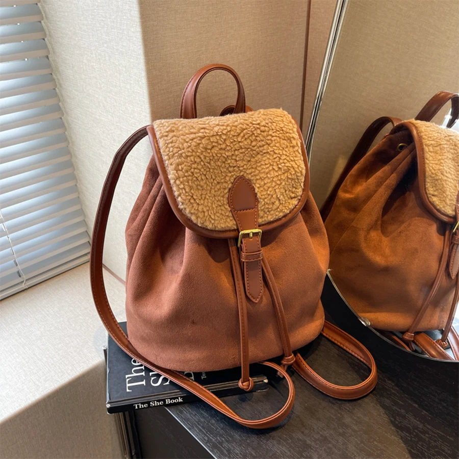 Women Korea autumn backpack female ins student soft suede shoulder bag casual travel bagpack brown rucksack school bags Mochila