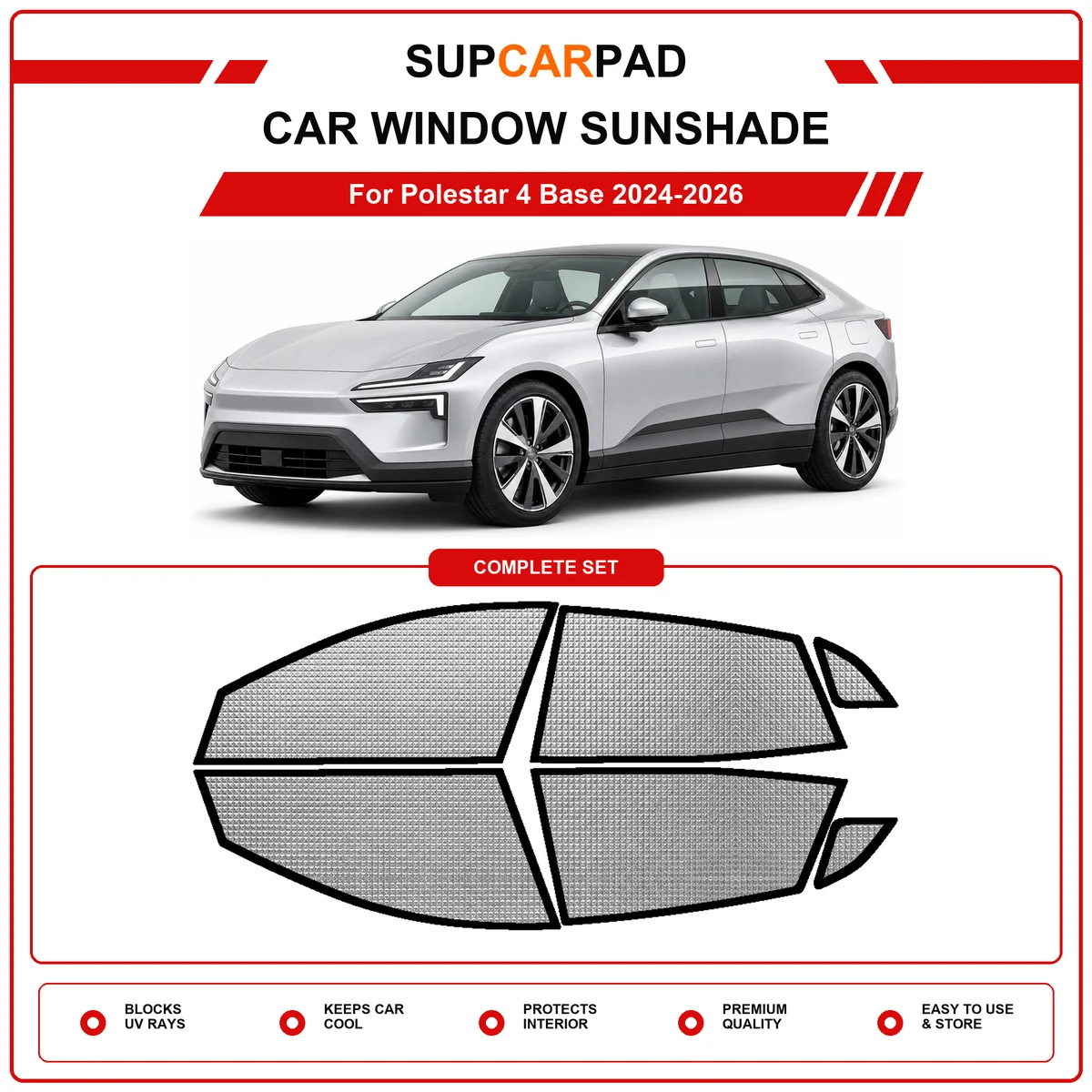 For Polestar 4 Base 2024-2026 Pre‑Cut Auto Window Sunshade Anti‑UV Car Sun Visor Protector