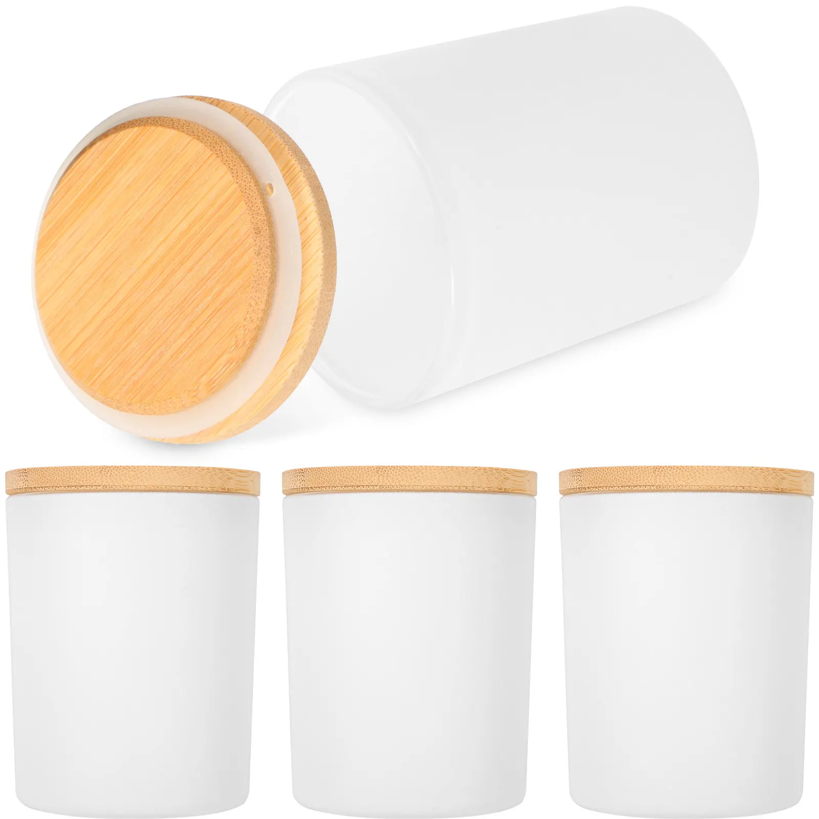 

4Sets Glass Cups Bamboo Lid Wax Containers Aromatherapy Making Jars Home DIY Storage Party Decor Gift