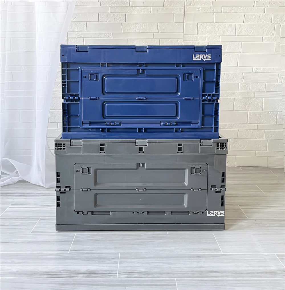 Cheap Price Dark Grey Color In Stock 80L Camping Home Storage Plastic Folding Storage Box Bin With Front Open