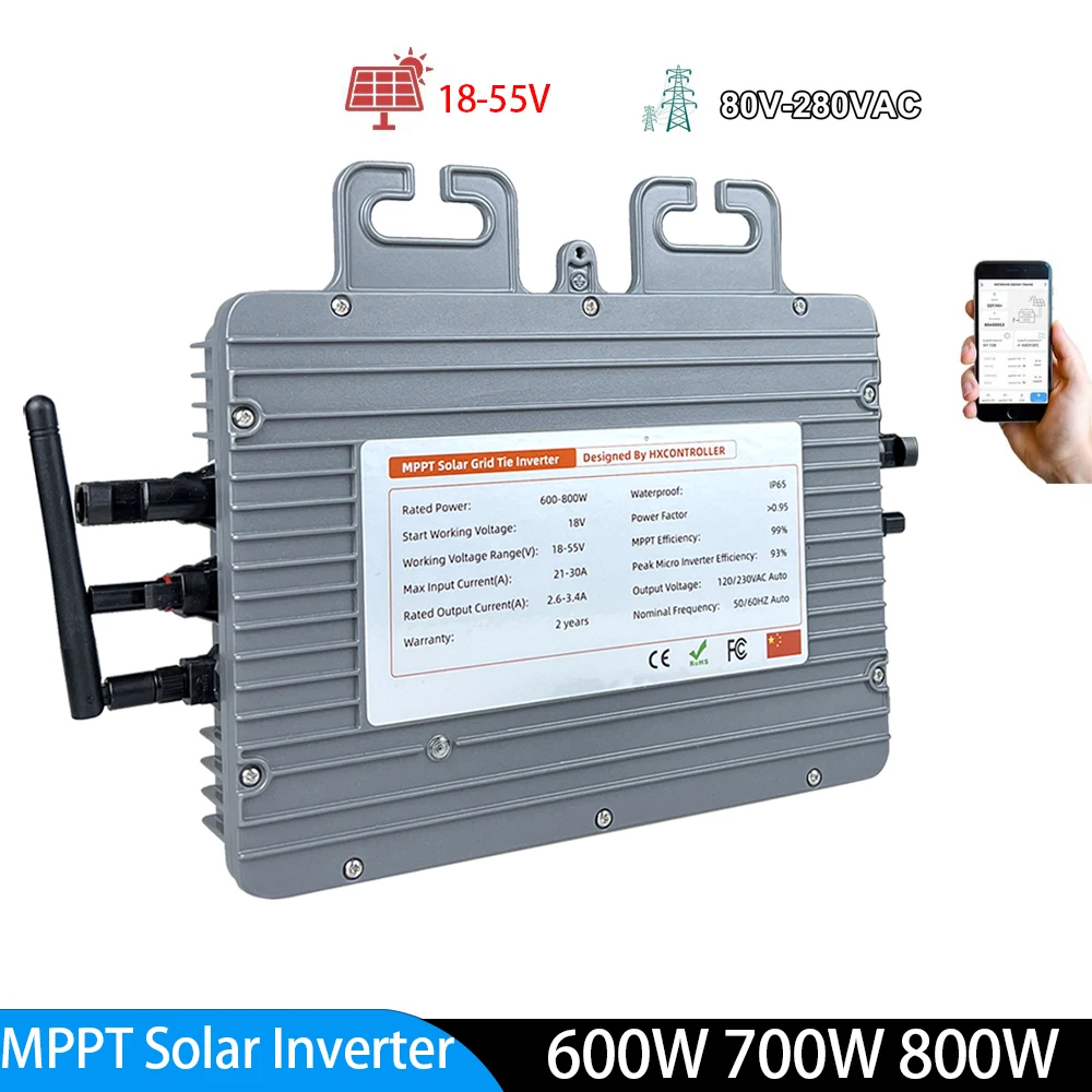 MPPT Grid Tie Micro Inverter Built-in WiFi  600W 700W 800W function for 18-55VDC PV and 120V 230VAC ,With Free EU Plug IP67