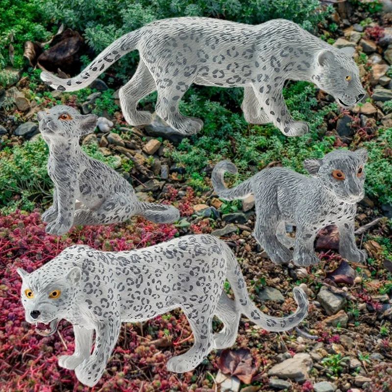 

F5 Home Decor 4 Pieces Snow Leopard Figurine Pvc Realistic Snow Leopards Miniature Wild Animals Model Action For Clooection