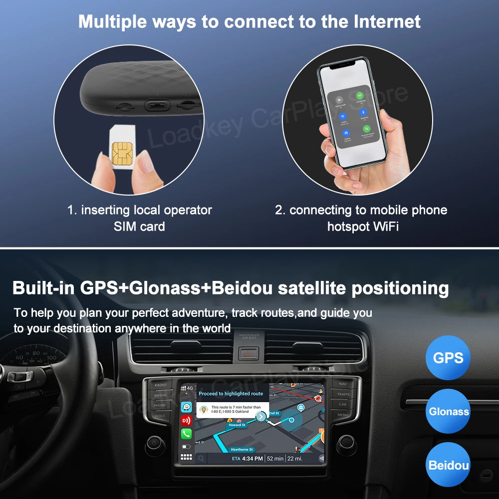 Carlinkit 무선 카플레이 Ai 박스, BMW, 폭스바겐, 기아, 벤츠, 4 + 64G, LTE 플레이 스토어용, 안드로이드, 올인원 박스