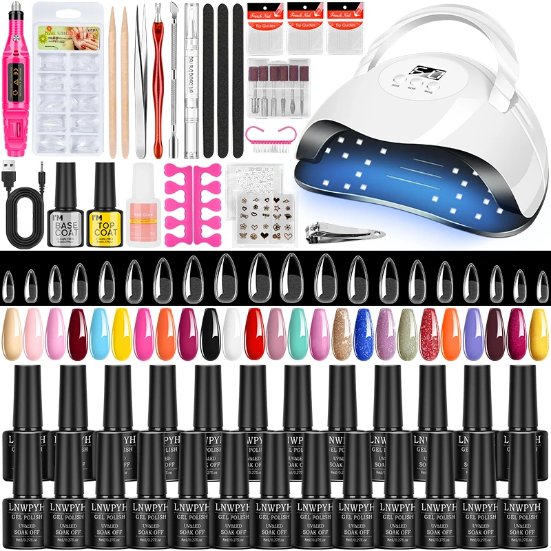 Gel Nail Polish Gift Set, With 100 Pieces Gel Nail Tips, Nail Lamp, Nail Drill,Beginner DIY Nail Art Creation Nail Care Products