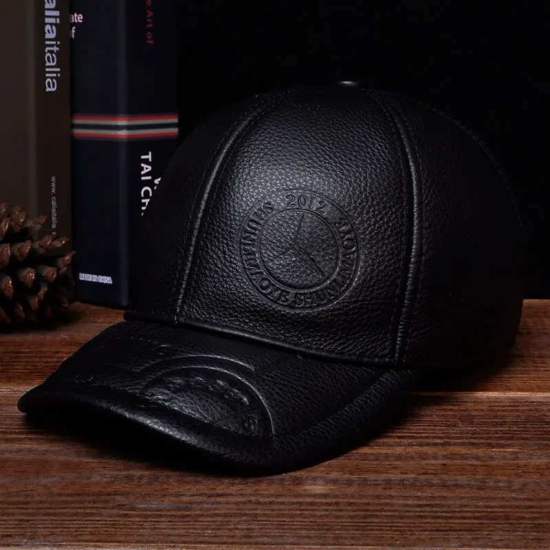 HL131 2021 Men\'s Genuine Leather Baseball Cap Hat Brand New Style Spring Genuine Cow Leather Baseball Cap Hat