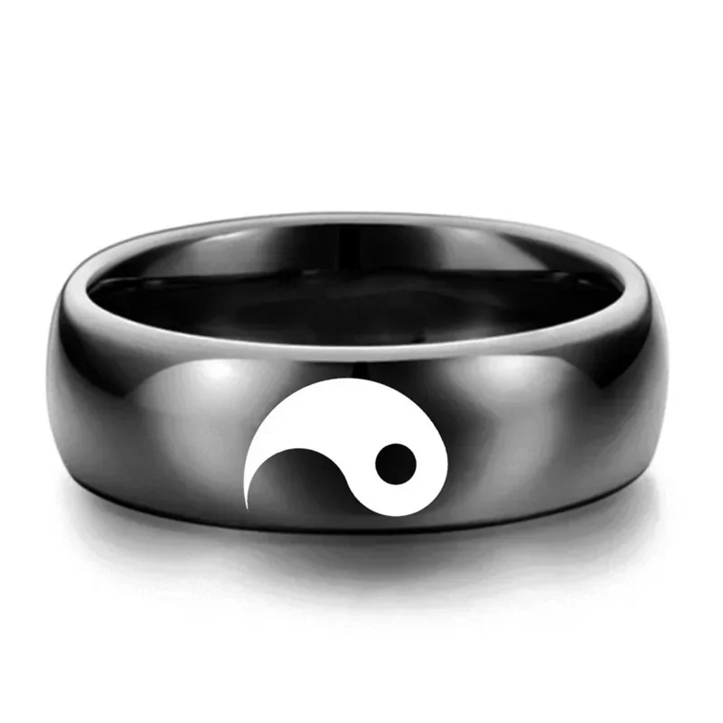 Yin Yang Tai Chi Titanium Steel Couple Rings Fashion Chinese Style For Men Women Punk Accessories Wedding Ring Wide Edge 8mm