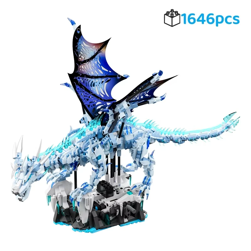 Ice Dragon Building Blocks 1646pcs Flying Dragon Technical Gear Linkage with Light MOC Model Toy for Movie Fans Gift