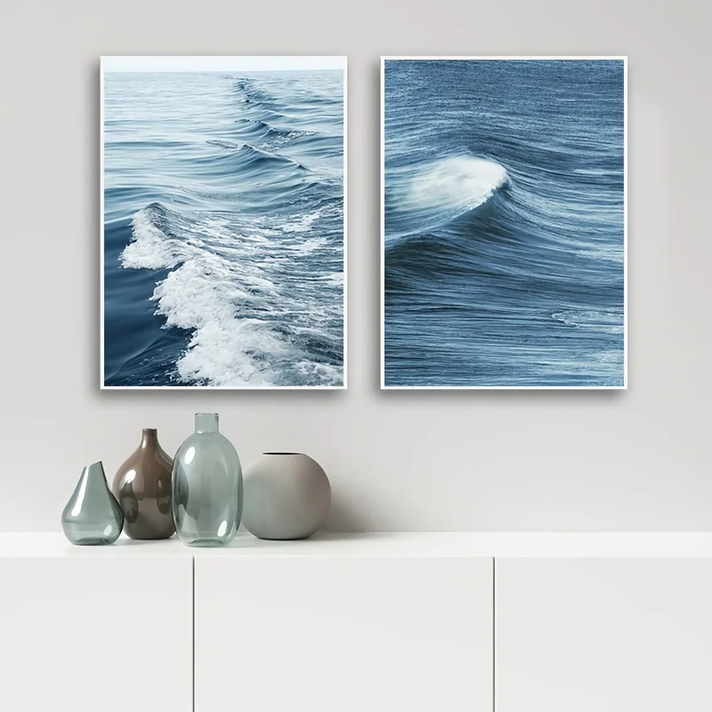 Blue Ocean Waves Beach Canvas Painting Nordic Natural Scenery Print Posters for Modern Living Room Bedroom Wall Art Home Decor