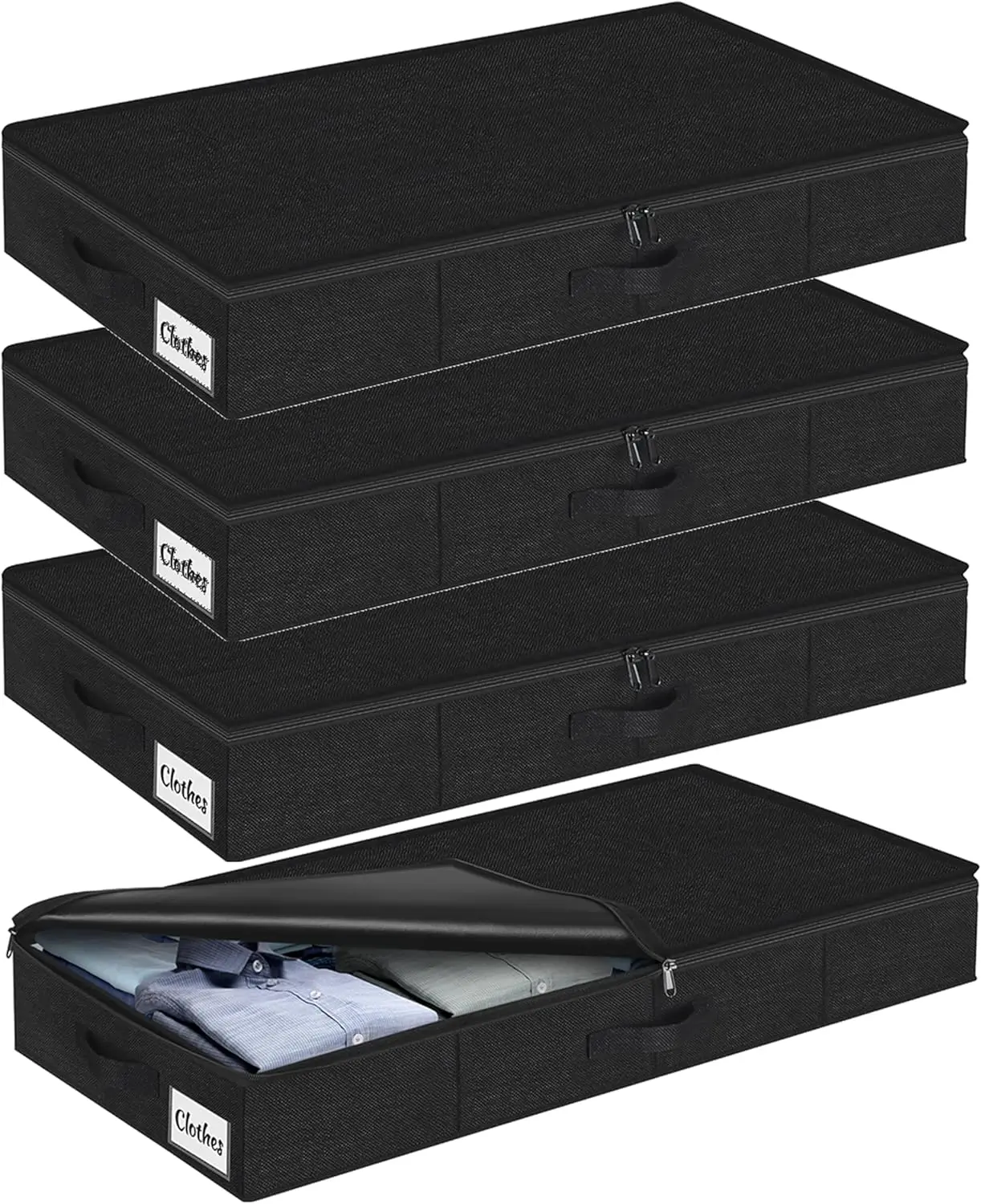 

4-Pack Slim Under Bed Storage Containers, 4.5 Inch Low Profile Organizer for Clothes, Blankets & Toys