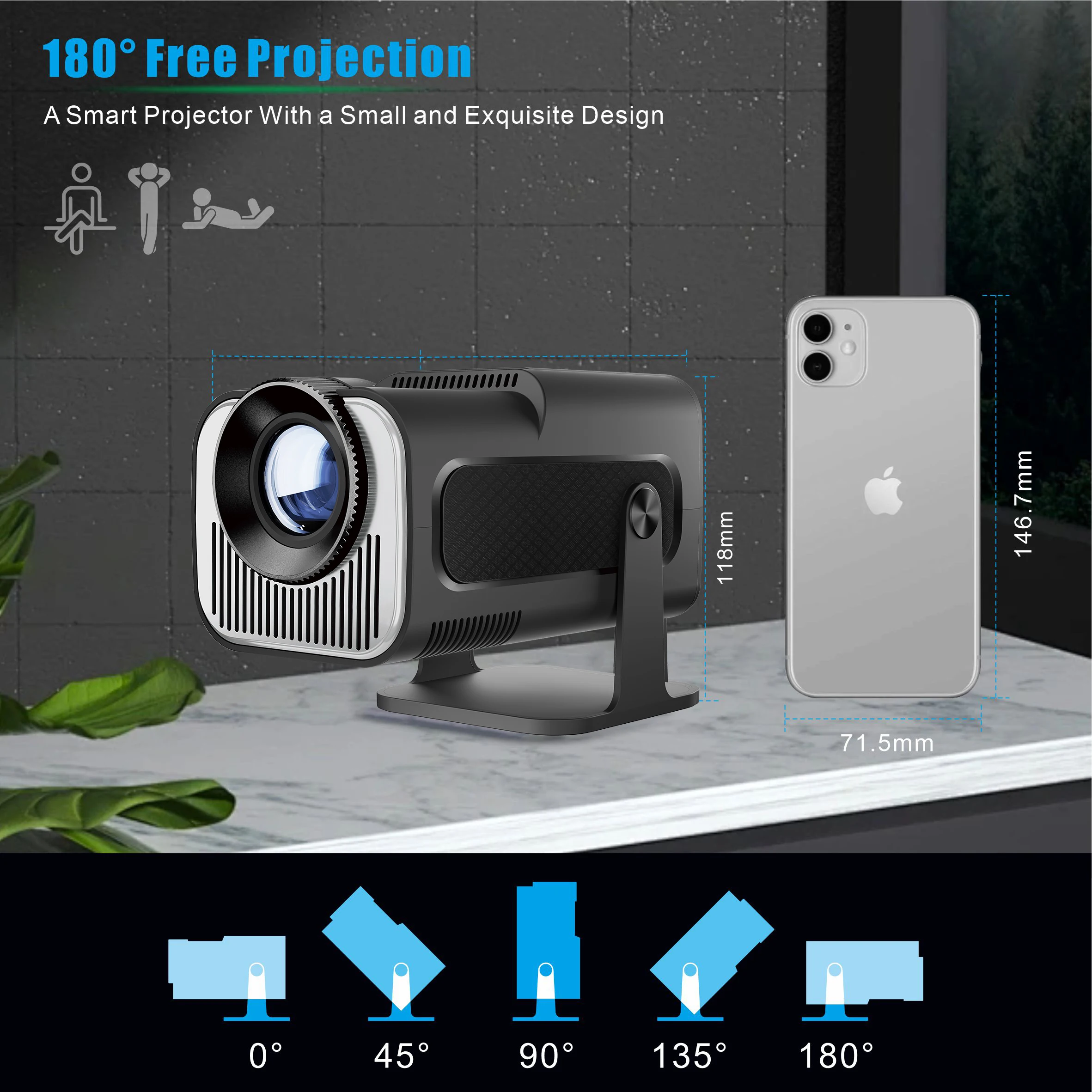 HY320 Mini Projector Android11 H713 Wifi6 320ANSI Native 1280*720P Support 1080P 4K HD BT Home Cinema Outdoor Travel Projector