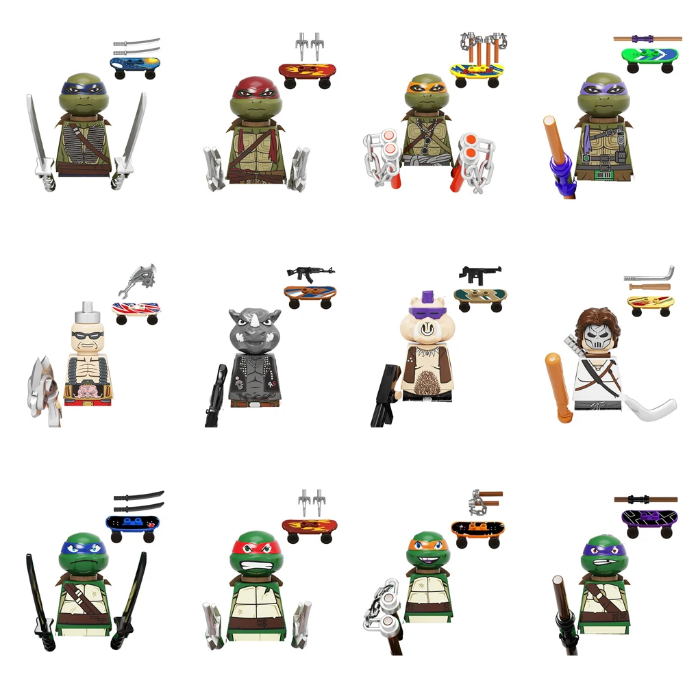 Ninja Turtle Movie Mini Action Figures Bricks Leo Raph Don Weapons Assemble Building Blocks MOC DIY Toys for Children