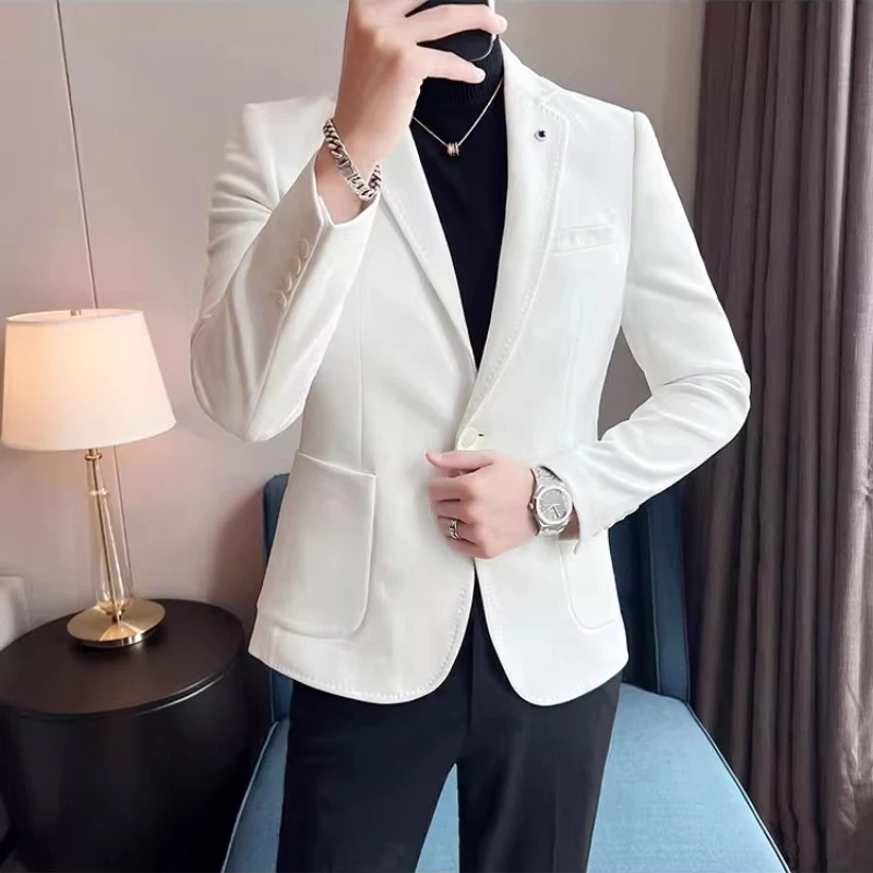 Chaqueta de traje informal de negocios de gamuza de otoño de estilo británico para hombre, Blazers de oficina Social de alta calidad, abrigos de vestir para novio de boda