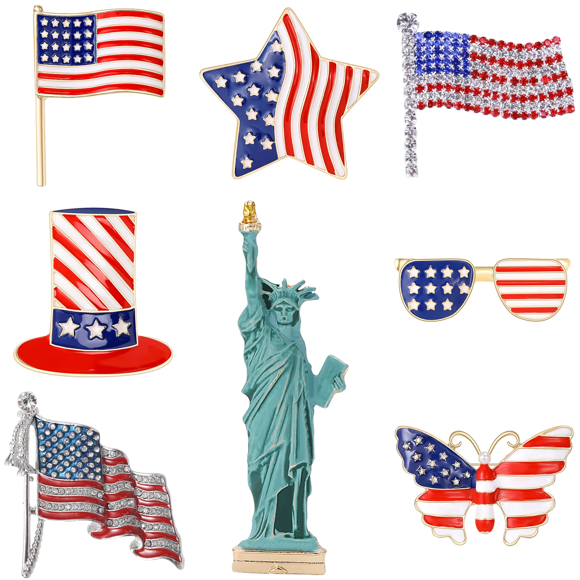 Enamel Statue of Liberty Brooches for Women Unisex Rhinestone American Flag Pins Office Party Friend Gifts Jewelry Accessories